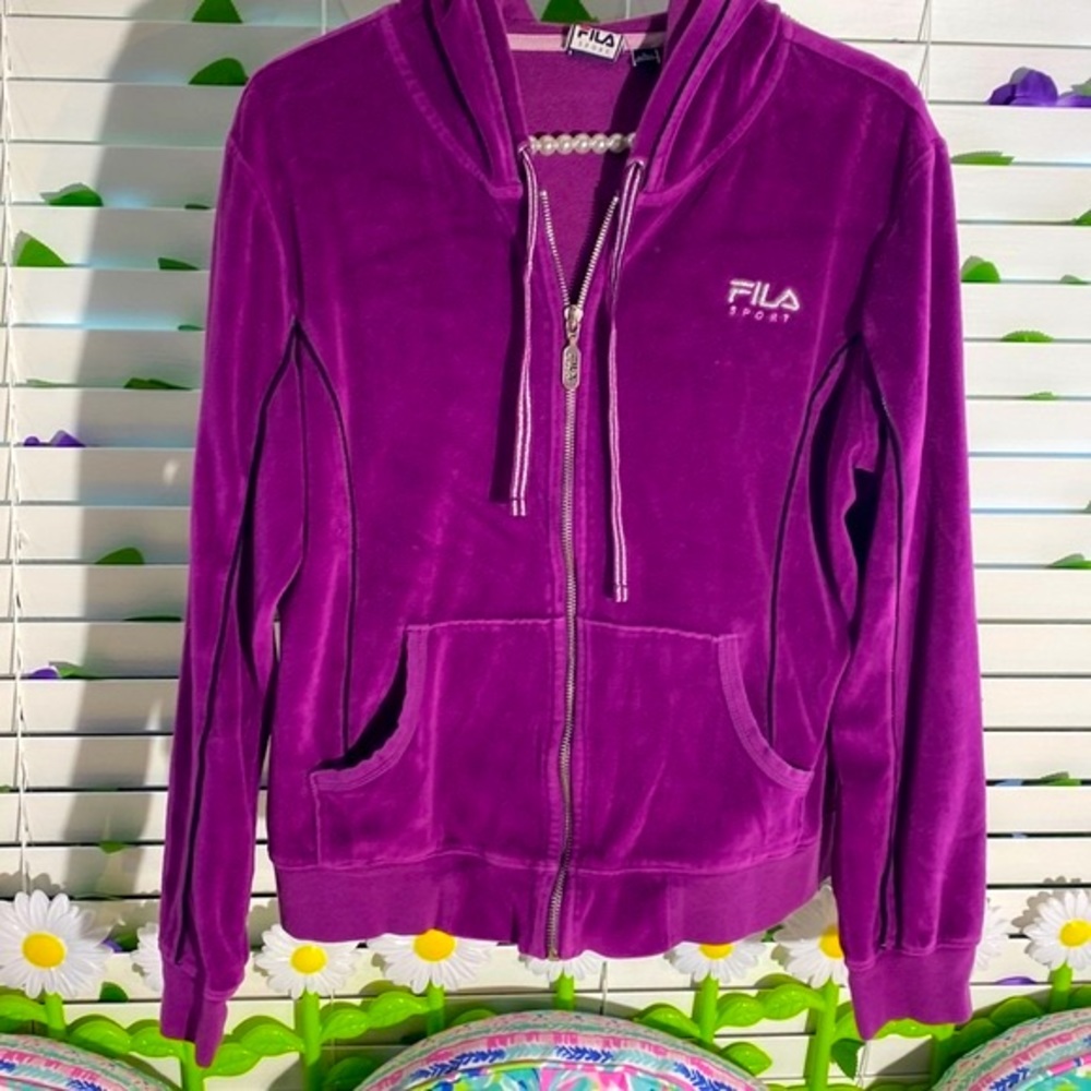 Fila bright purple velour hoodie